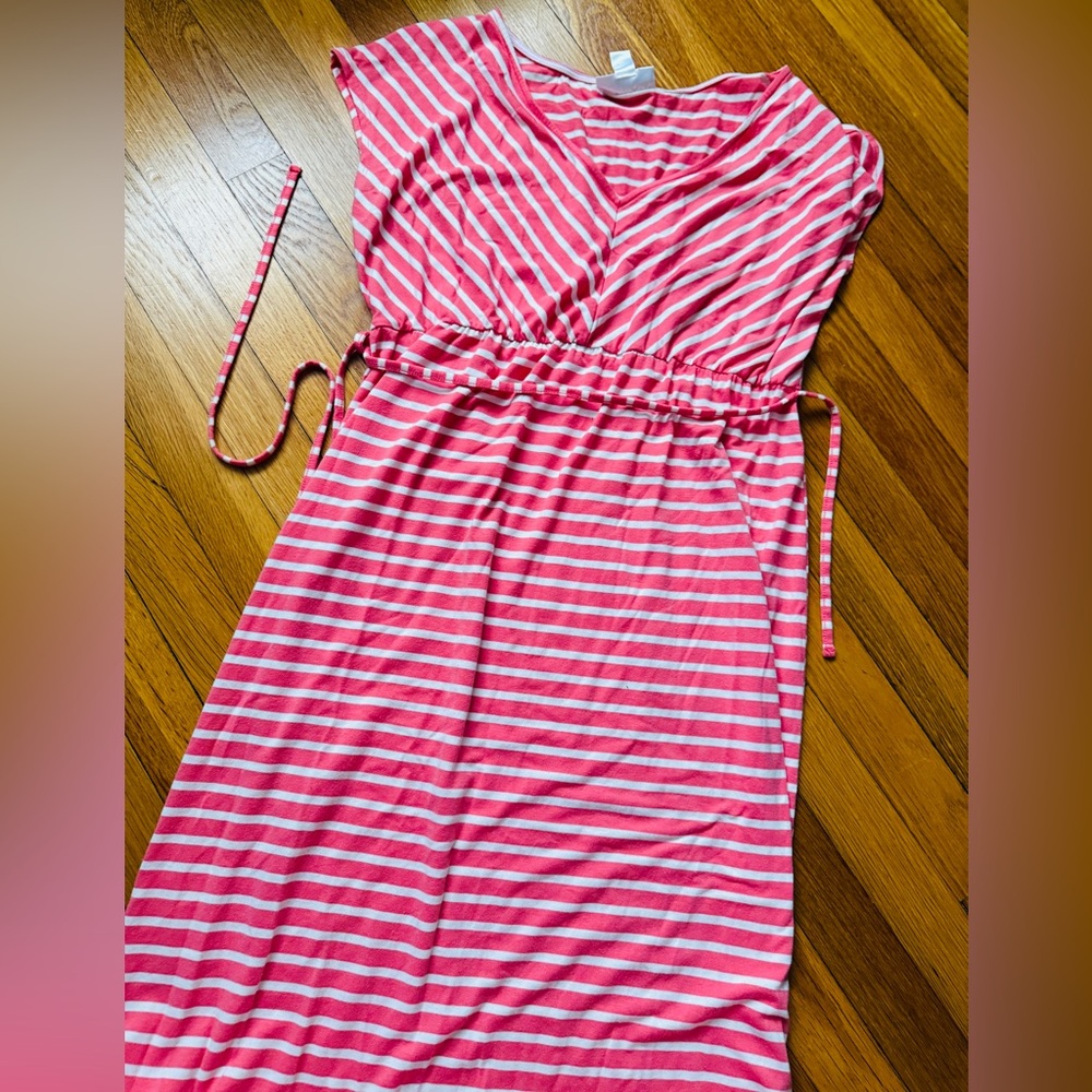 Motherhood maternity maxi v neck striped dress (M)